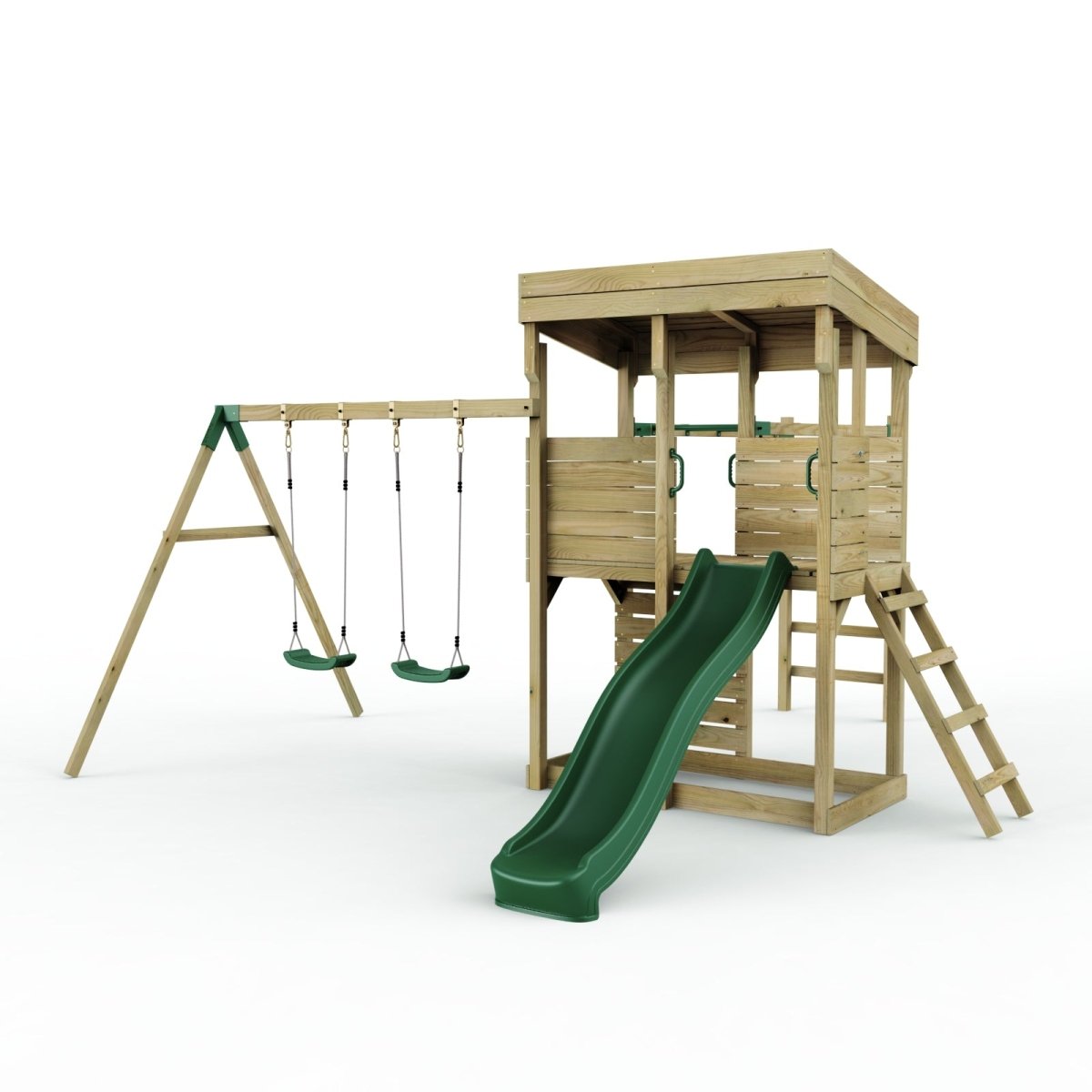 ClassicPlay Outpost XL Lookout Tower with 1.2m Deck, Double Swing, Monkey Bars and Slide