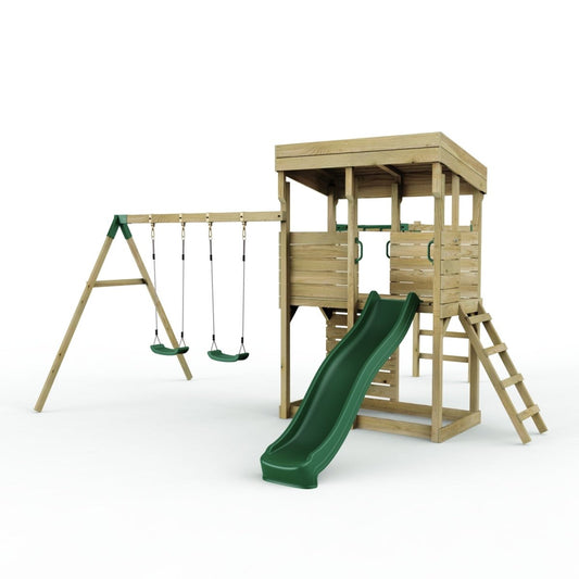 ClassicPlay Outpost XL Lookout Tower with 1.2m Deck, Double Swing, Monkey Bars and Slide