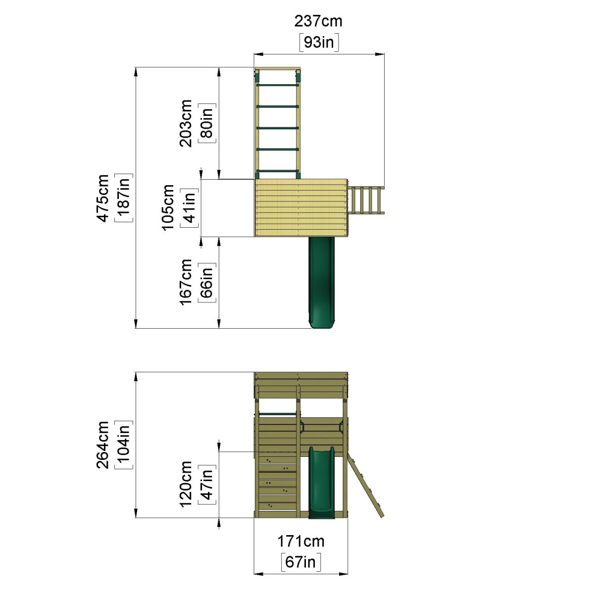 ClassicPlay Outpost XL Lookout Tower with 1.2m Deck, Monkey Bars and Slide