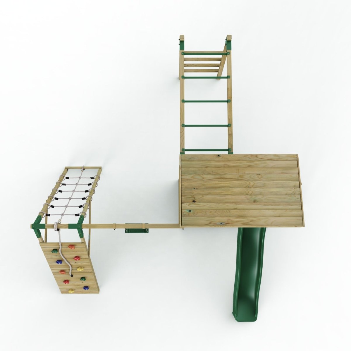 ClassicPlay Outpost XL Lookout Tower with 1.2m Deck, Single Swing, Monkey Bars, Climbing Wall and Slide