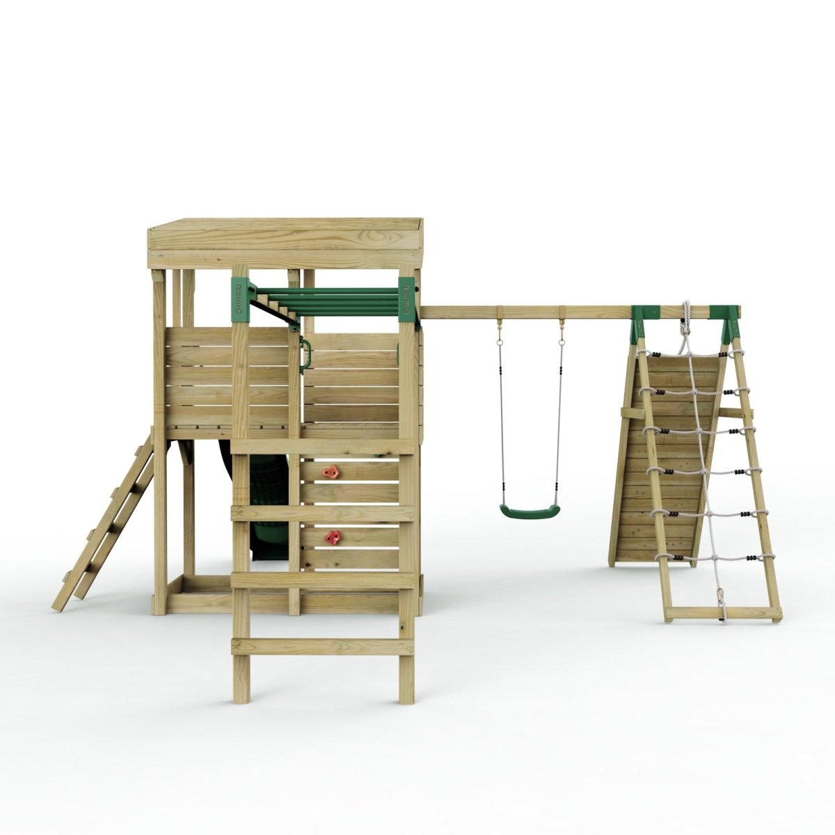 ClassicPlay Outpost XL Lookout Tower with 1.2m Deck, Single Swing, Monkey Bars, Climbing Wall and Slide