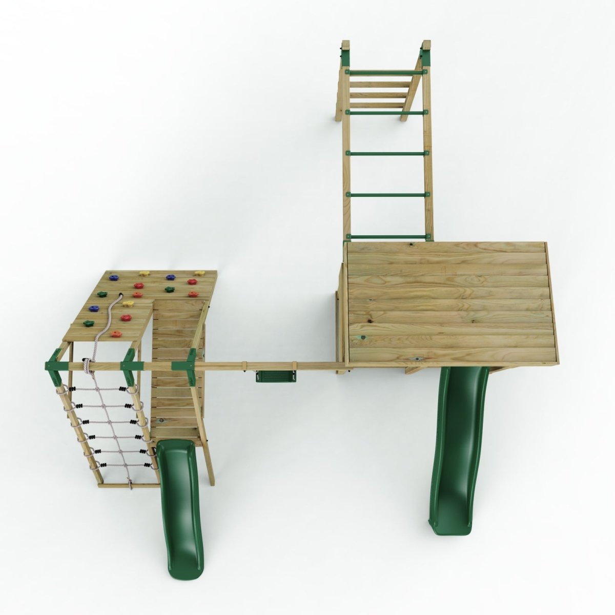 ClassicPlay Outpost XL Lookout Tower with 1.2m Deck, Single Swing, Monkey Bars, Climbing Wall and Slides